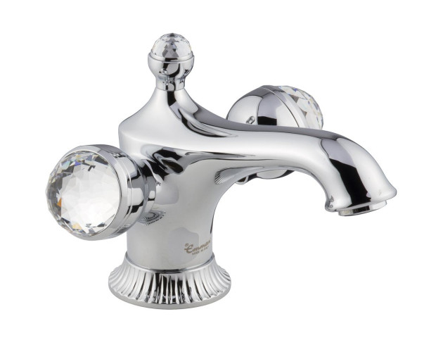 Emmevi The One Leda, смеситель для раковины. Металлические ручки + большие прозрачные кристаллы, цвет хром