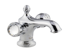 Emmevi The One Leda, смеситель для раковины. Металлические ручки + большие прозрачные кристаллы, цвет хром