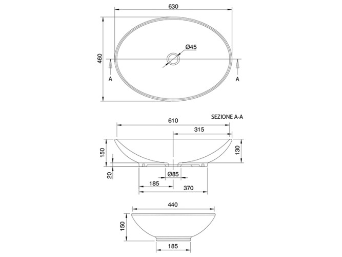 Раковина накладная Scarabeo THIN-LINE 8045