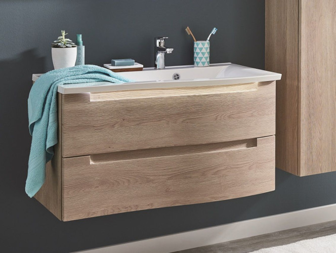 Puris Purefaction, тумба под раковину (2 ящика) 900 мм левая, цвет дуб чарлстон