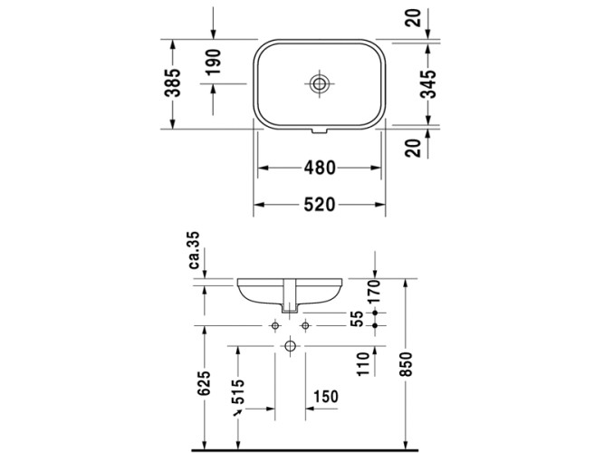 Встраиваемая раковина DURAVIT HAPPY D.2 0457480000