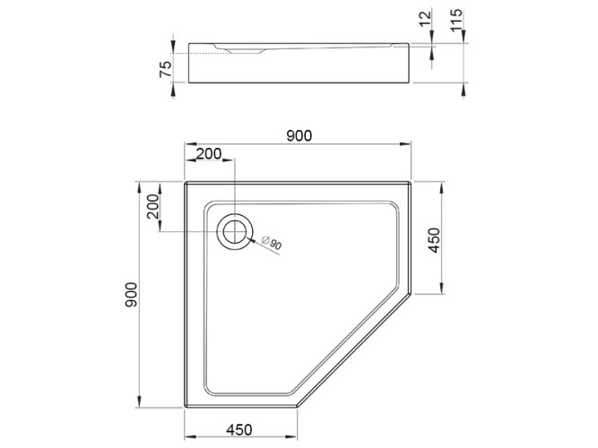 Душевой акриловый поддон RADAWAY DOROS SDRPTP9090-05