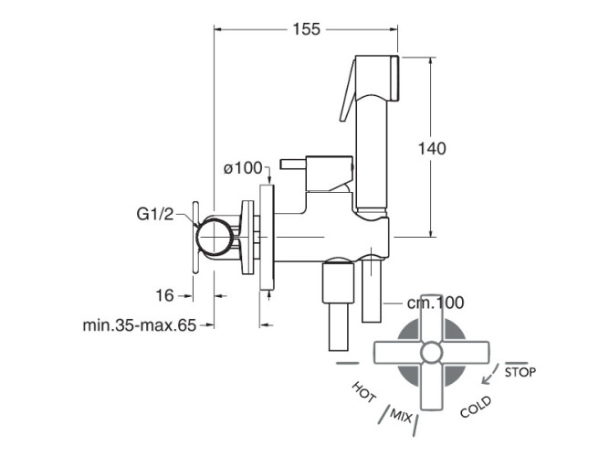 Cмеситель для туалета/биде с гибким шлангом CRISTINA Гигиенические души WJ67646P
