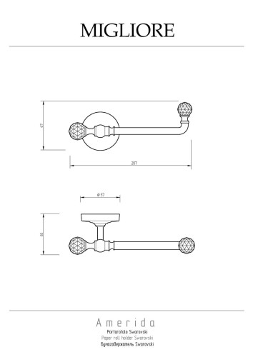 Бумагодержатель, бронза/Swarovski Migliore Amerida