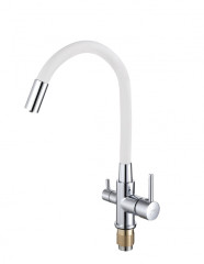 15080-F Смес. для кухни с гиб шланг и под фильт (хром/бел.) латунь HANSEN (10/1шт)