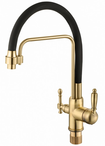 15006-S Смес. для кухни с гиб шланг и под филт (Мат. Золото+ЧЕРНЫЙ) ViEiR (10/1шт)
