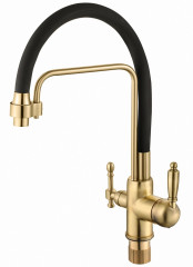 15006-S Смес. для кухни с гиб шланг и под филт (Мат. Золото+ЧЕРНЫЙ) ViEiR (10/1шт)
