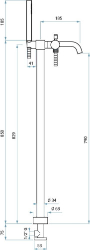 Emmevi Filobrass, однорычажный напольный смеситель для ванны на 2-х ногах (излив 18,5 см), c набором для душа, цвет хром