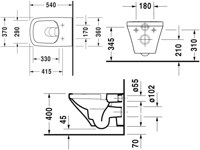 Унитаз подвесной безободковый с покрытием WonderGliss DURAVIT DSTYLE 25510900001