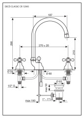 Emmevi Deco Classic, смеситель 12043 с донным клапаном для раковины на 3 отверстия, цвет хром
