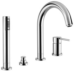 Emmevi Piper, комплект смесителя на борт ванны на 4 отверстия с изливом, цвет зачищенное  золото