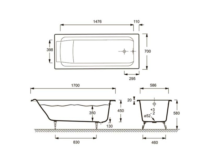Ванна встраиваемая чугунная Jacob Delafon PARALLEL E2947-00