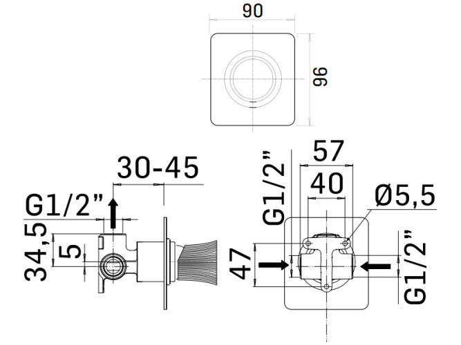 Внешняя часть встраиваемого смесителя для душа MAMOLI TOKYO 3872PE00TG0K