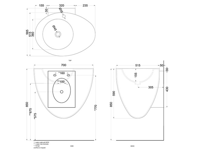 Раковина подвесная CIELO LE GIARE LGLS70