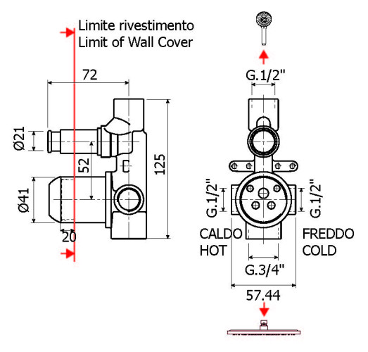 Внутренняя часть встраиваемого смесителя Plumberia Selection INT0036NO