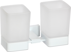 88080-F Стакан двойной стекло &quot;настенный&quot; (БЕЛЫЙ) GANZER (20/1шт)