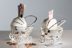 Casablanca, металлическая копилка с замком &quot;Детская коляска&quot;, цвет кремово-серебристый