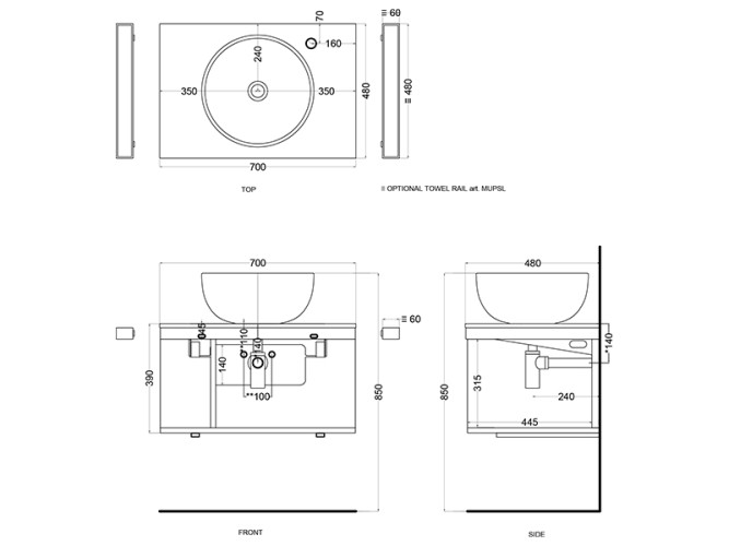 Тумба CIELO Multiplo MUMBG70DXCM BA