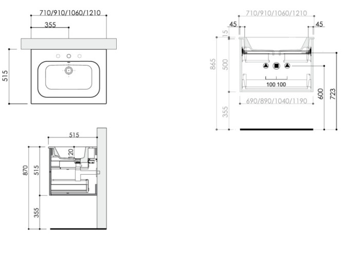 Тумба с керамической раковиной BERLONI BAGNO PLANA PNBSK33TC/128/1 hole