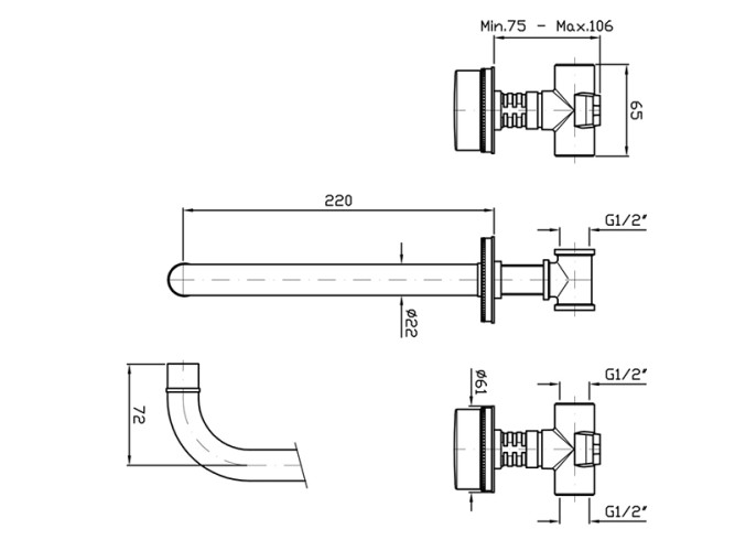 Встроенная часть для смесителя ZUCCHETTI Встроенные части смесителей R99500
