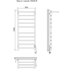 Полотенцесушитель Электрич.кабельный Ника WAY-2 100/50 с полкой правый тэн