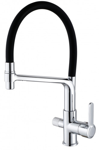 15075-C Смес. для кухни с гиб шланг и под фильт (ХРОМ+ЧЕРНЫЙ) HANSEN (10/1шт)