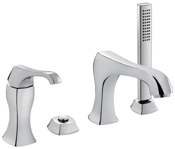 Emmevi Ares, комплект смесителя на борт ванны на 4 отверстия (излив 19,2 см), с набором для душа, цвет брашированный хром