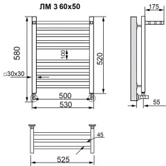 Полотенцесушитель Ника MODERN ЛМ-3 60/50 с вентилями (комплект люкс)(-)