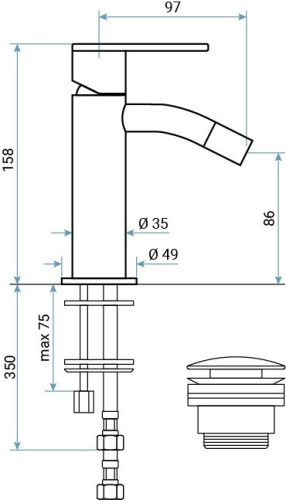 Emmevi Filobrass, однорычажный смеситель для биде, рукоятка без стержня, с донным клапаном click-clack, цвет хром