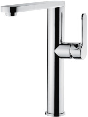 Emmevi Nefer, высокий однорычажный смеситель для раковины (излив 22 см), ручка сбоку, с донным клапаном click-clack, цвет хром