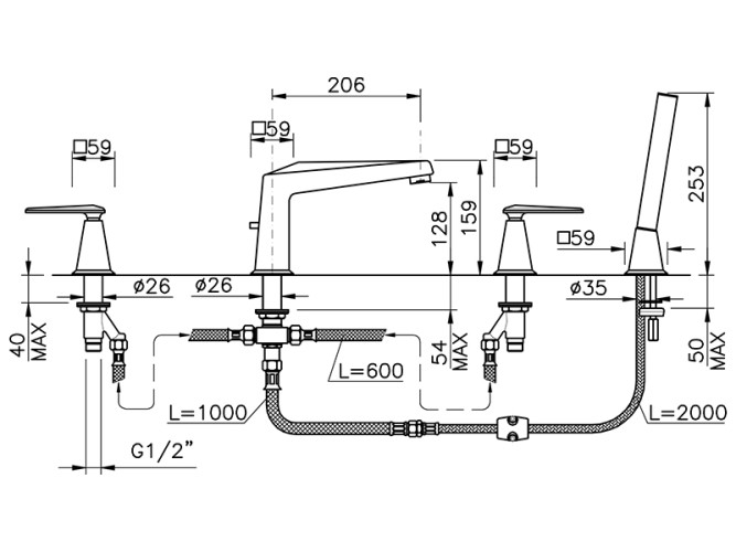 Смеситель на борт ванны NICOLAZZI VINCENT 1004CR28
