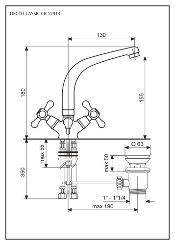 Emmevi Deco Classic, смеситель 12913 с донным клапаном для раковины, цвет хром