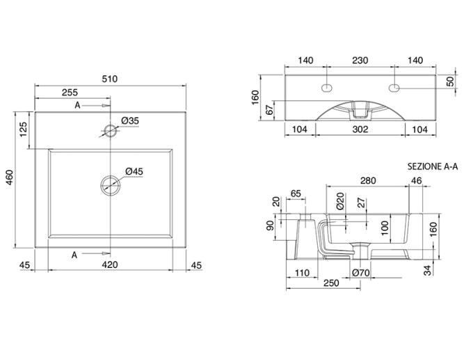 Раковина накладная/  подвесная Scarabeo SQUARE 8025/B