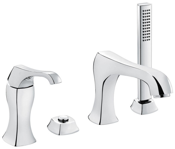 Emmevi Ares, комплект смесителя на борт ванны на 4 отверстия (излив 19,2 см), с набором для душа, цвет хром