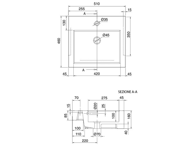 Раковина полувстраиваемая Scarabeo SQUARE 8025/D