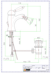 Fiore Imperiale, однорычажный смеситель для биде c донным клапаном, высота излива 90мм, цвет золото