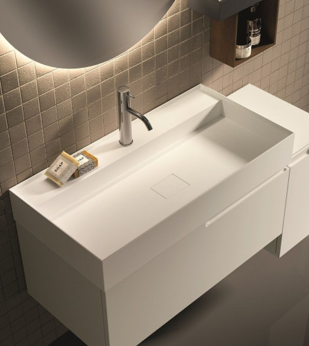 IBC, раковина из минерального литья 90 см с выcоким бортиком и отверстием под смеситель, цвет белый матовый