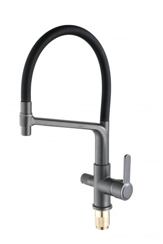 15075-PC Смес. для кухни с гиб шланг и под фильт (ГРАФИТ+ЧЕРНЫЙ) HANSEN (10/1шт)