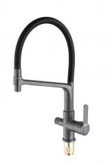 15075-PC Смес. для кухни с гиб шланг и под фильт (ГРАФИТ+ЧЕРНЫЙ) HANSEN (10/1шт)