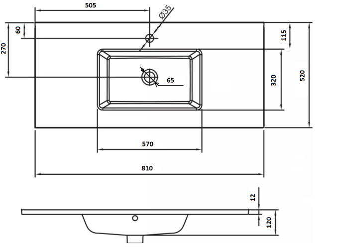 Столешница стекло 80см моноблок DARK BROWN