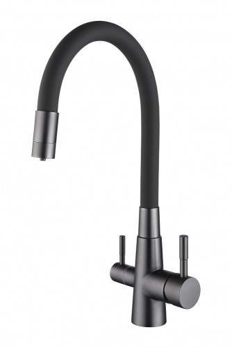 15080-PP Смес. для кухни с гиб шланг и под фильт НЕРЖ (графит/сер.) HANSEN (10/1шт)