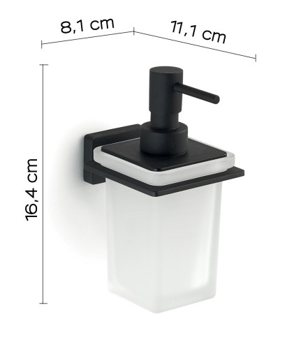 Gedy Atena, настенный стеклянный дозатор c металлической помпой, цвет черный матовый