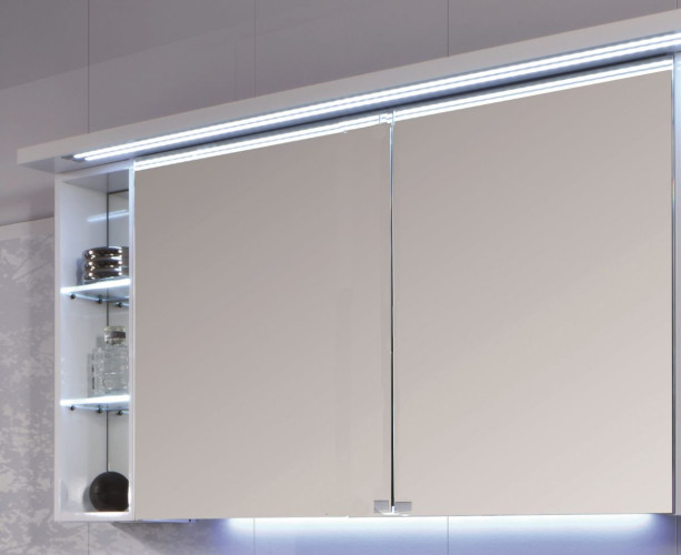 Puris Crescendo, зеркальный шкаф (2 двери) c LED подсветкой 900 мм левый, цвет серый структурный