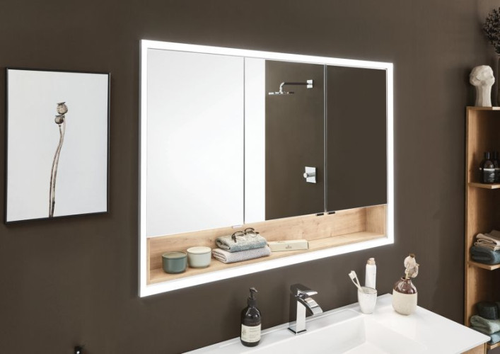 Puris Rounds, встраиваемый зеркальный шкаф с LED подсветкой 951 мм, цвет серый космос матовый