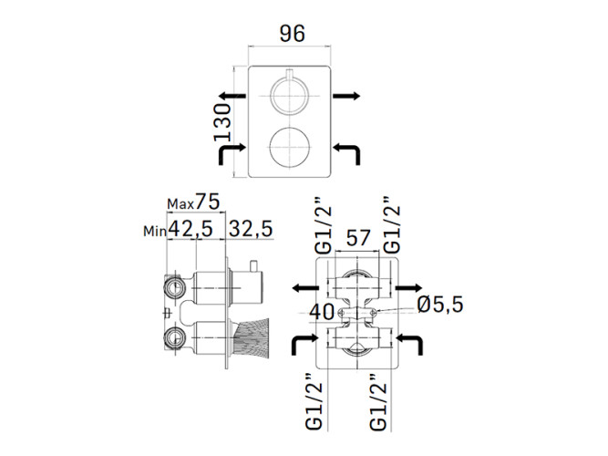 Внешняя часть встраиваемого смесителя для душа MAMOLI TOKYO 2872PE00TG0K
