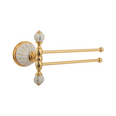 Полотенцедержатель двойной поворотный L20 cм, керамика белая с золотым декором, золото Migliore Olivia