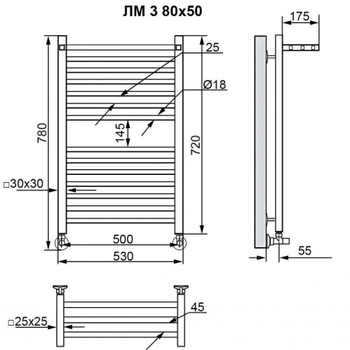 Полотенцесушитель Ника MODERN ЛМ-3 80/50 RAL9016 белый матовый с вентилями (комплект люкс)(-)