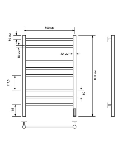 Полотенцесушитель электрический с/т Comfysan Luce EC-8 80/50, хром
