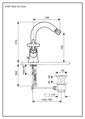 Emmevi Spirit New, двухвентильный смеситель (h21,5 см) для биде с поворотным изливом и донным клапаном, цвет хром