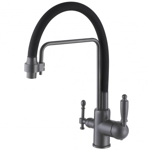 15006-QH Смес. для кухни с гиб шланг и под филт (ГРАФИТ+ЧЕРНЫЙ) ViEiR (10/1шт)